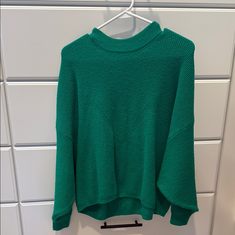 Emerald Green Cowl Neck Sweater with Ribbed Knit
